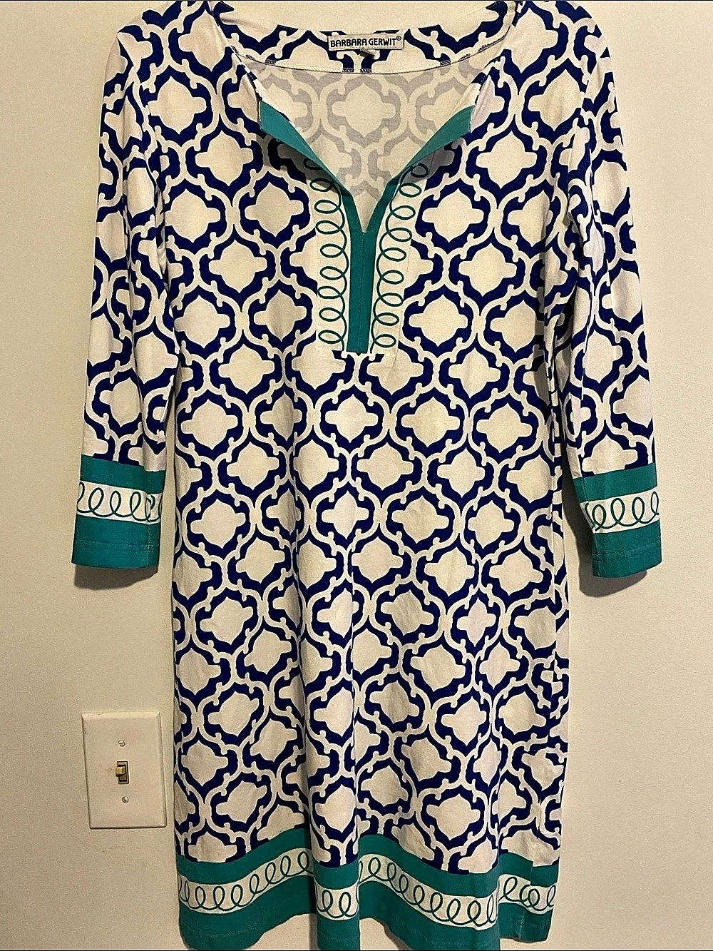 Barbara Gerwit Blue & White Geometric Midi Dress